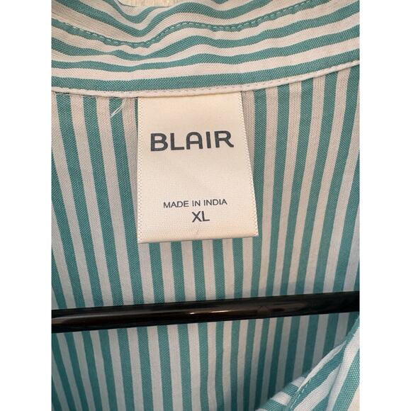 Blair Women Blue Blouse Top Sz XL Cotton Buttons Pullover Long Roll Up Sleeve - Picture 2 of 12